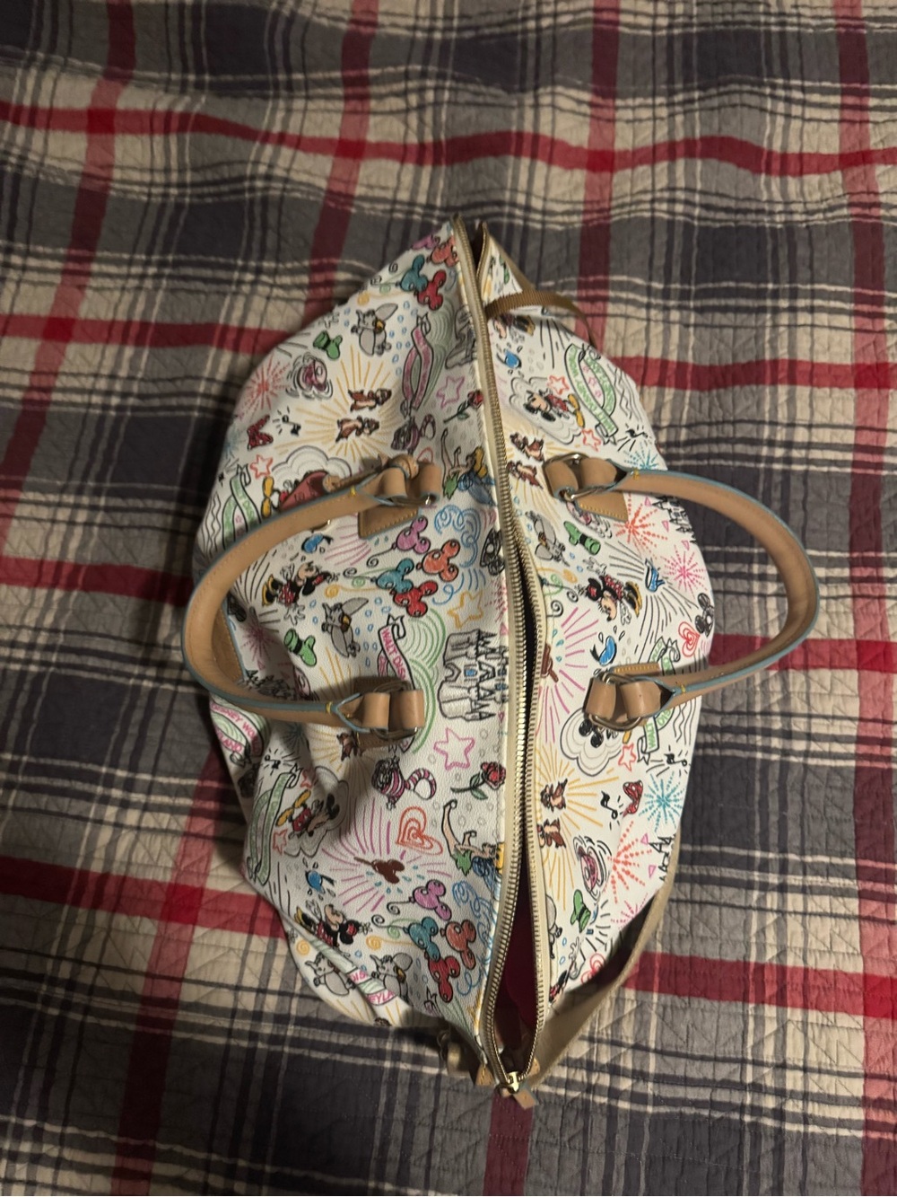 Dooney & Bourke Cream Multi-Color Disney Canvas Satchel with Tan Trim - Picture 5 of 6